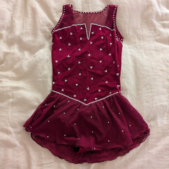 Maroon Ice Figure Skating Leotard Dress Small/Medium - Picture 1 of 11